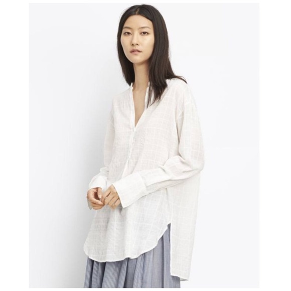 Vince white windowpane shadow plaid long sleeve oversized tunic blouse medium - Picture 1 of 10